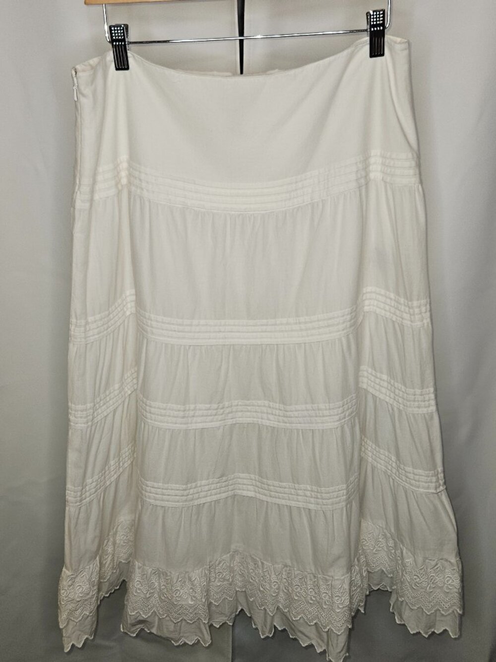 Vintage Ralph Lauren Jeans Co White Tiered Cotton Boho Prairie Maxi Skirt - 10 - Picture 2 of 5